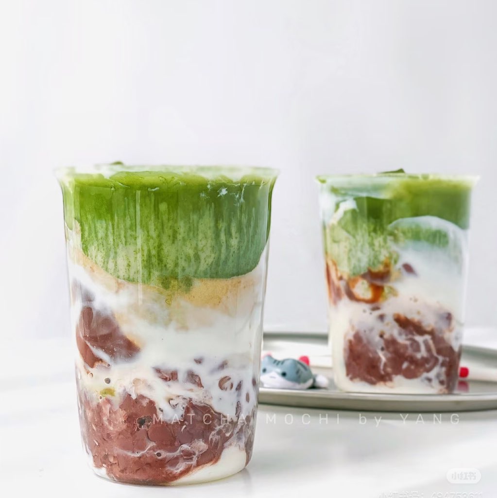 红豆麻薯抹茶冰