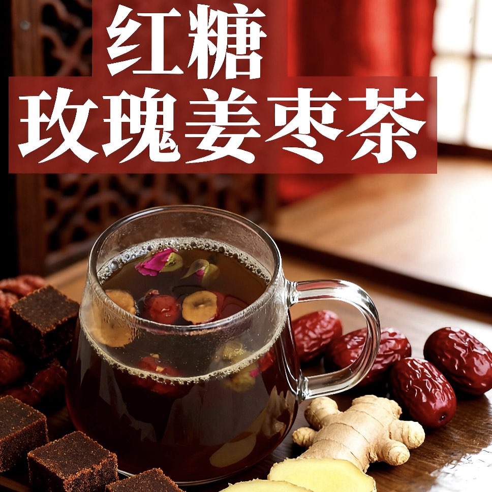 红糖玫瑰姜枣茶